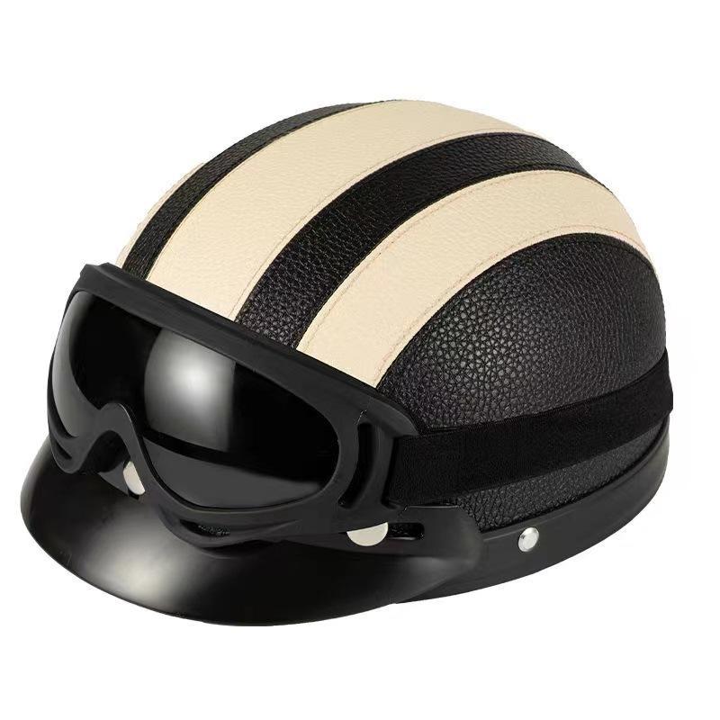 Vintage for Harley Leather Helmet for Men Women Winter Warm Universal Lightweight Half Helmet Electric Bicycles Great Gift Set
