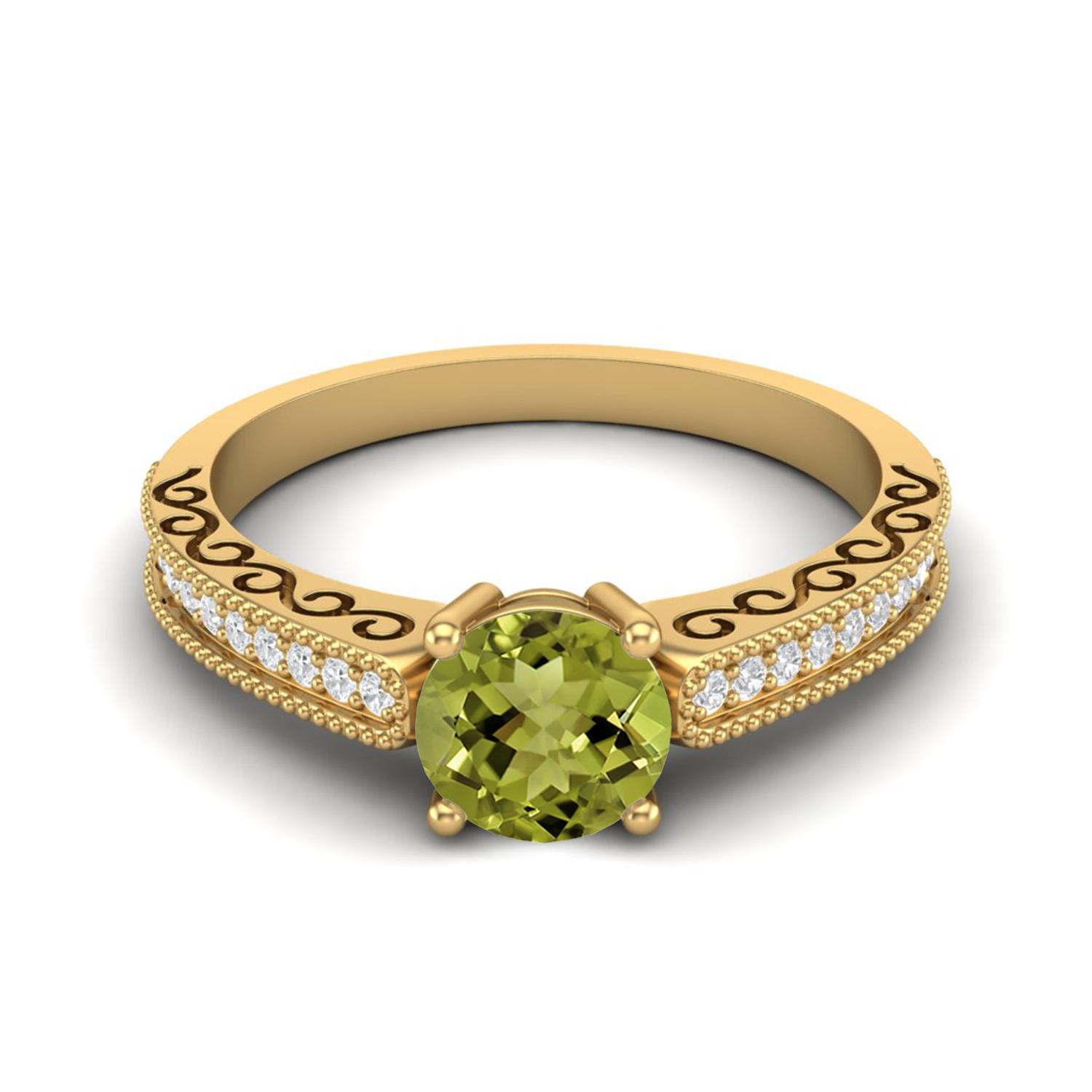 

6mm Round Peridot 925 Sterling Silver Gold Vermeil Solitaire Accents Women Wedding Ring 7 жовтий