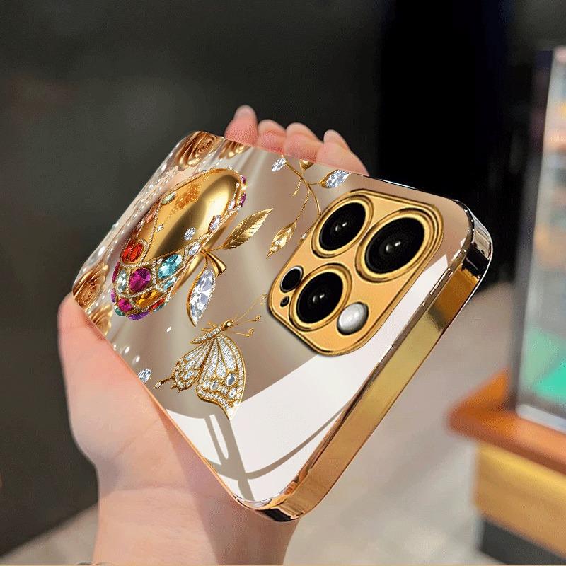 Luxus Goldenes Für Apple Muster Metallische Farbe Glas Handyhülle Für iPhone 17 16 15 14 13 12 11 Pro Max 16 Plus 17 Air 16E Hülle