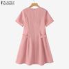 ZANZEA Women Casual Round Neck Short Sleeve Summer Elegant Dress