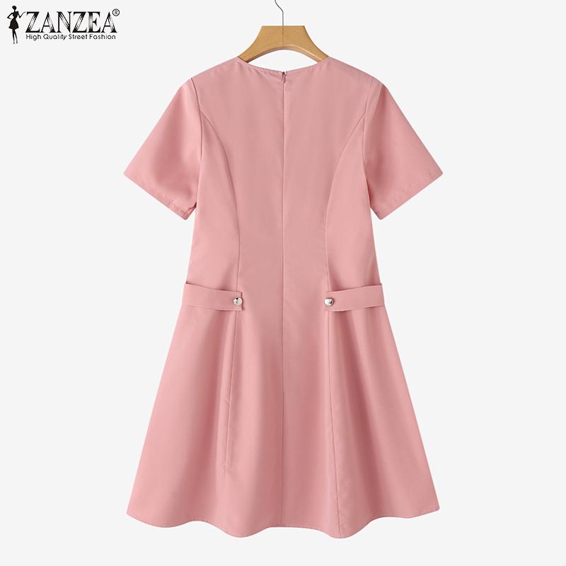 ZANZEA Women Casual Round Neck Short Sleeve Summer Elegant Dress