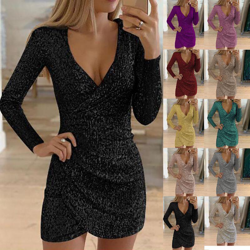 Women Sequin Christmas Bodycon Dress Ladies Evening Party Ball Gown Dresses Mini