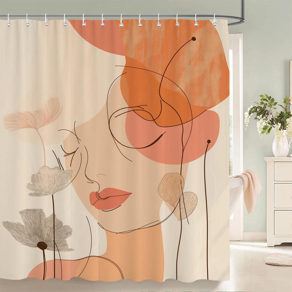 Abstract Bohemian style, Artistic Leaf Woman Shower Curtain Floral Printed Bathroom Bath Curtain Home Decor Curtain With Hooks