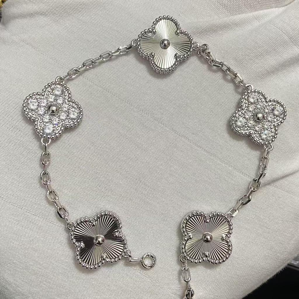 Nouă Versiune Brățară Trifoi cu Patru Foi Cinci Flori Agat Roșu Natural Sidef Alb Brățară Dama Brățară Laser