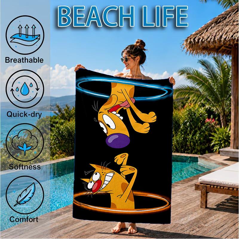 Cat Dog Adventure Beach Towel, Microfiber Beach Towel, Perfect For Pool, Beach, Travel, Home Decor Beach Party Fan Gifts