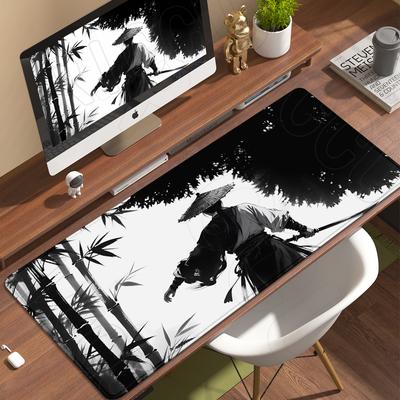 Samurai Warrior Ink Wash Style Mouse Pad Gamer Computer Keyboard Table Mat Black Mousepad Company Gaming Laptop Desk Accessory