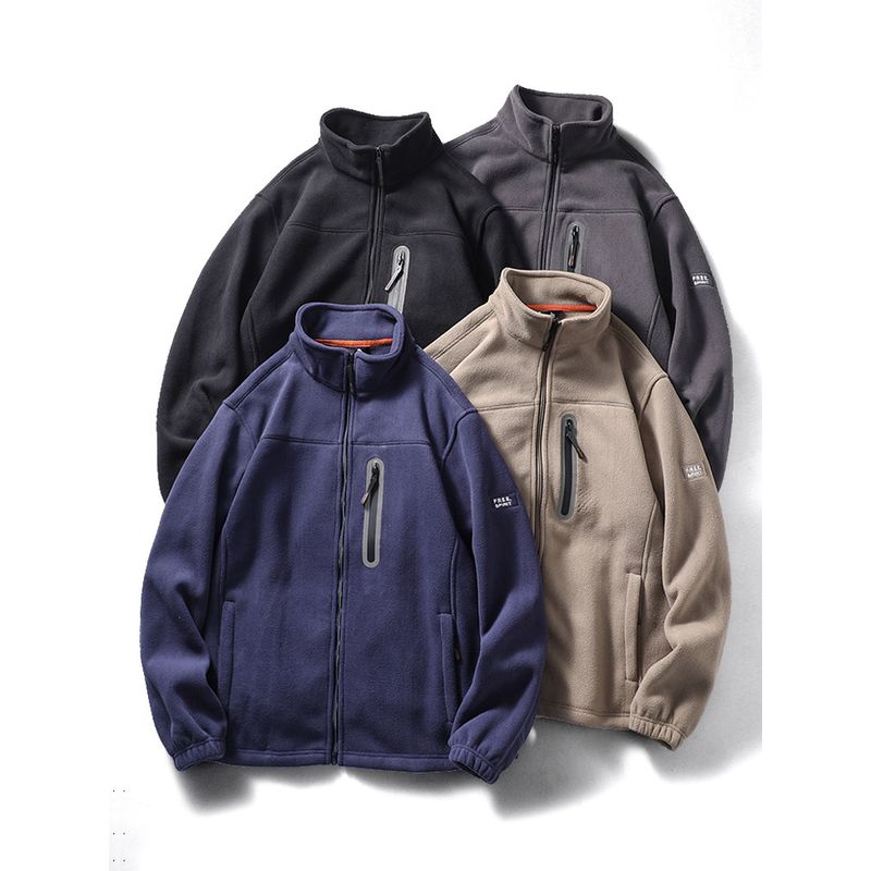 Fleece Jacket for Men, Autumn and Winter, Stand-Up Collar, American-Style Cardigan, Zip-Up Jacket, Sweatshirt, Foreign Trade Men's Fleece Clothing