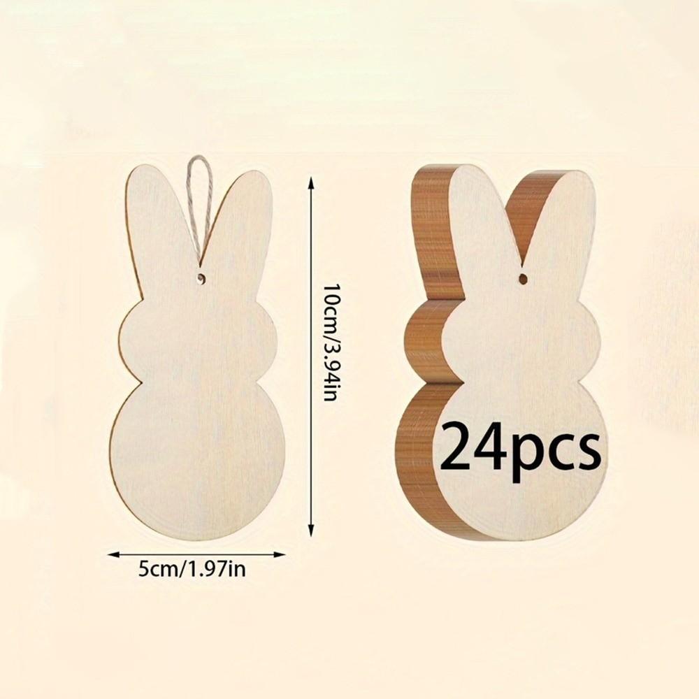 24pcs/set Painting Toy Easter Rabbit Craft DIY Color Blank Bunny Wood Slices  Hanging Ornament