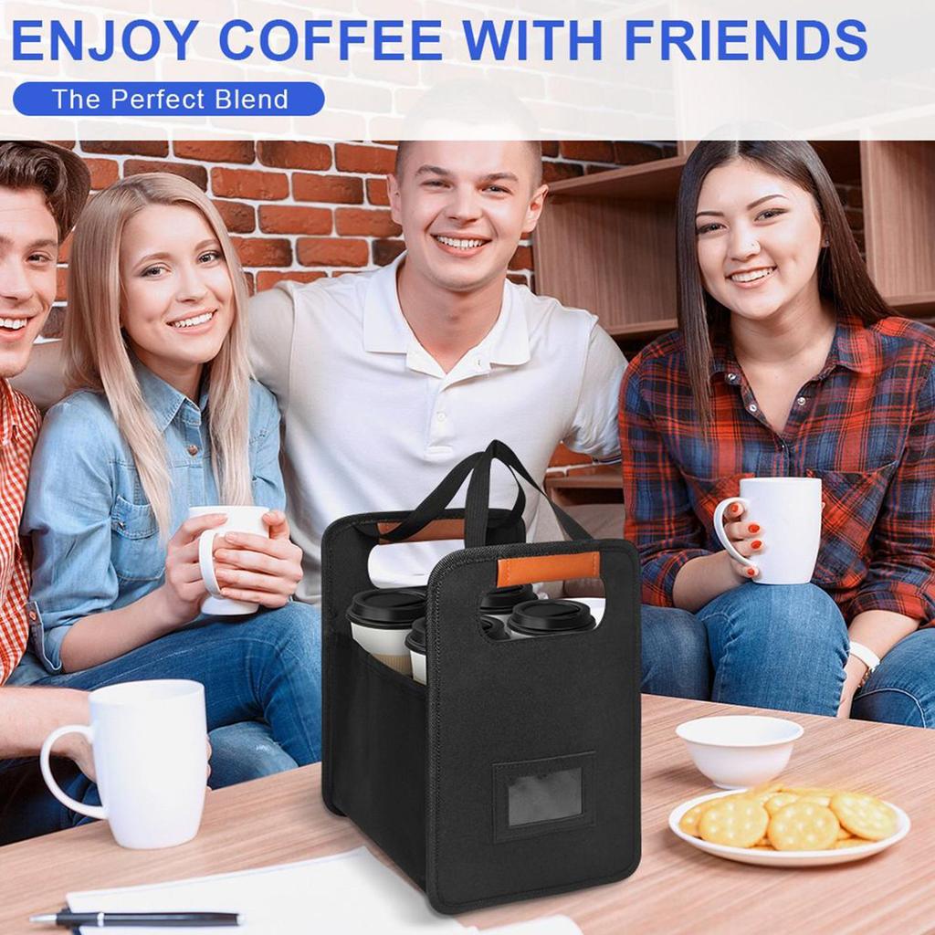 4 Cup Drink Carrier Foldable Coffee Cup Holder Beverage Rack With Adjustable Dividers Reusable 4Cup Tray with Adjustable Divider