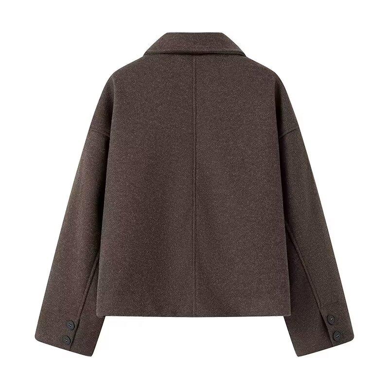 Women Fashion With Pockets Brown Single Breasted Jackets Vintage Lapel Neck Long Sleeves Female Chic Lady Outfits