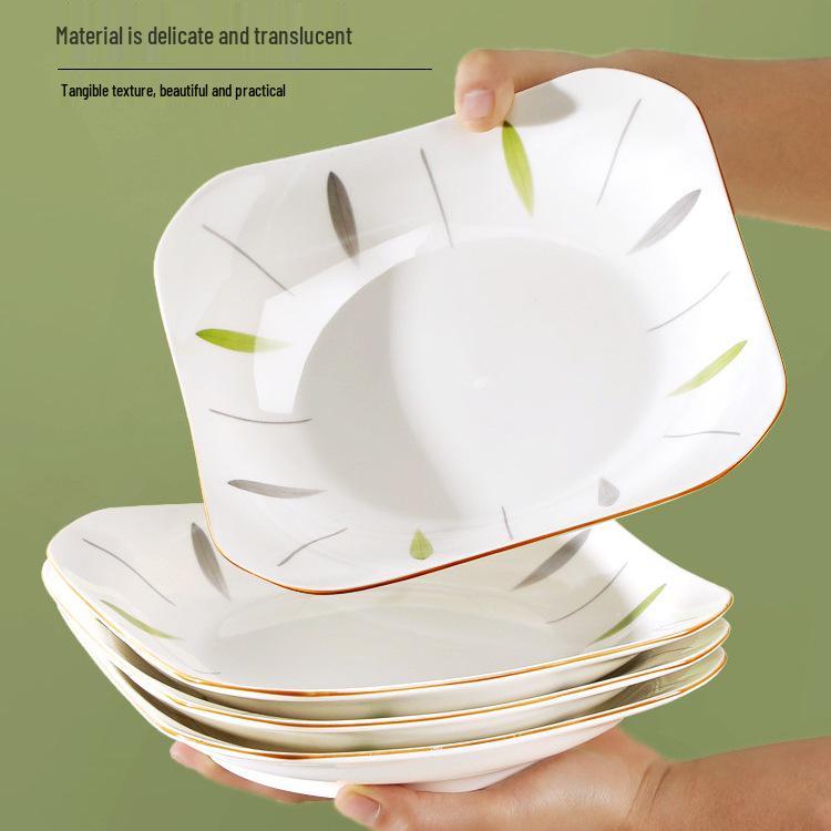 Japanese Style Ceramic Square Plate Set - 4/6 Pieces, Microwave Safe, Thickened Ruyi Design Plates.