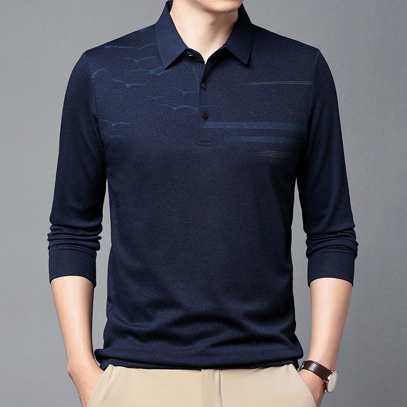 

Футболка мужская осенняя новинка для молодежи и мужчин среднего возраста, деловая рубашка поло, нижняя рубашка, модная футболка с принтом XXXL