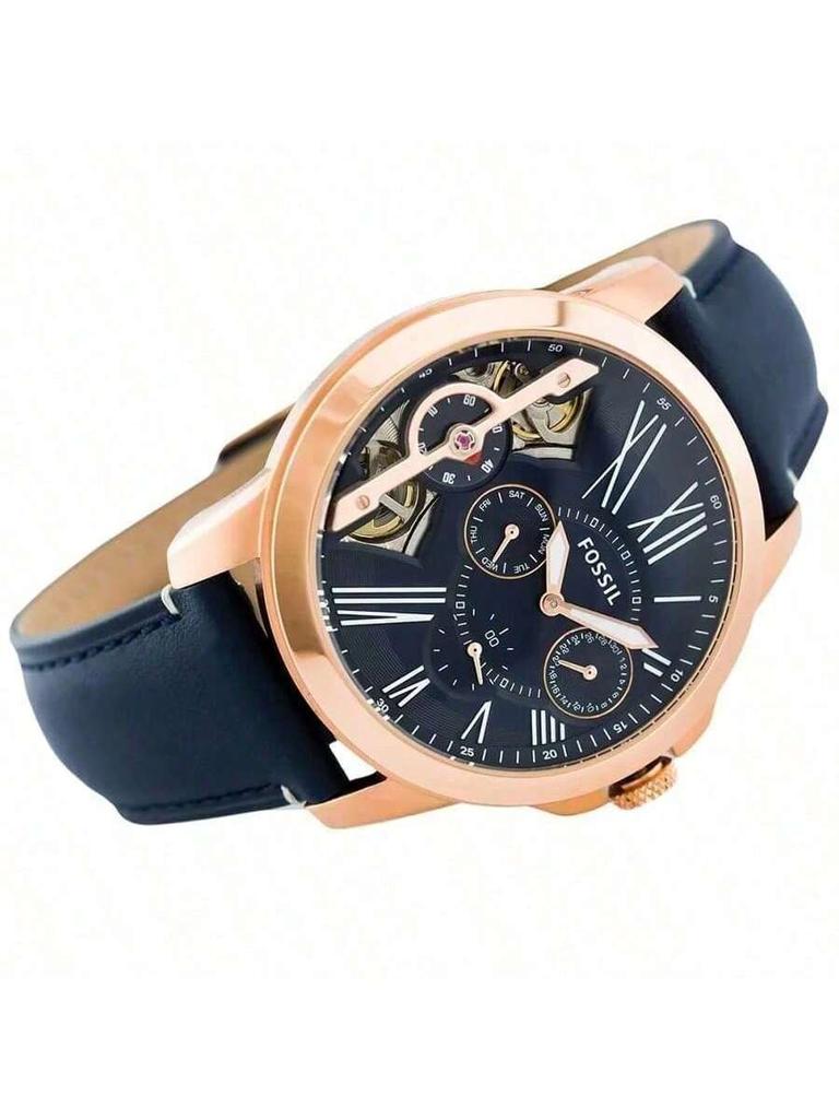 **Grant Series Leather 3-Hand Watch** **Fossil** Featuring Quartz/automatic Movement, Stainless Steel Casing, Scratch-resistant Classic Design.
