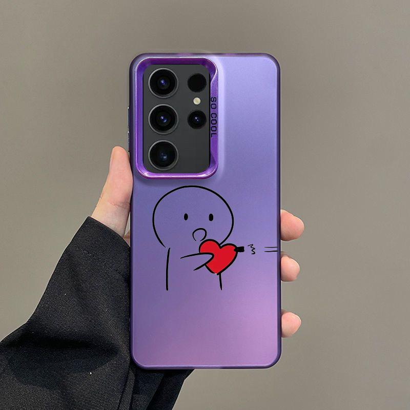 Case For Samsung A56 A36 A26 A24 A16 A14 A12 A32 A50 A70 A22 A34 A54 A52 5G A06 4G Silver IMD Cover Cute Middle Finger Couple
