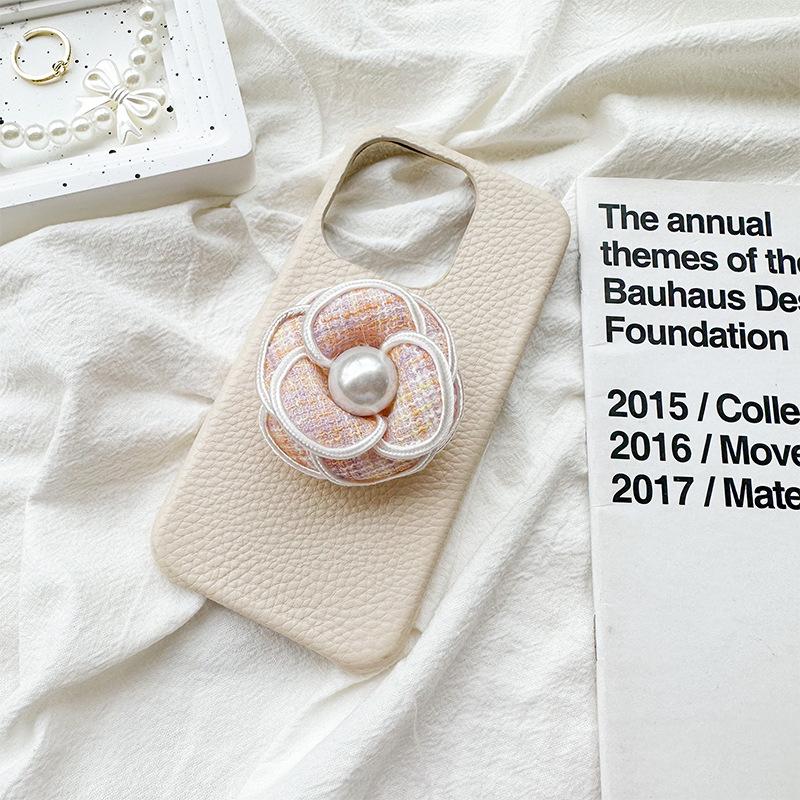 Mobile Phone Airbag Bracket, Pearl Fabric, Camellia, Small Fresh Flowers, Simple And Portable For Drama Chasers