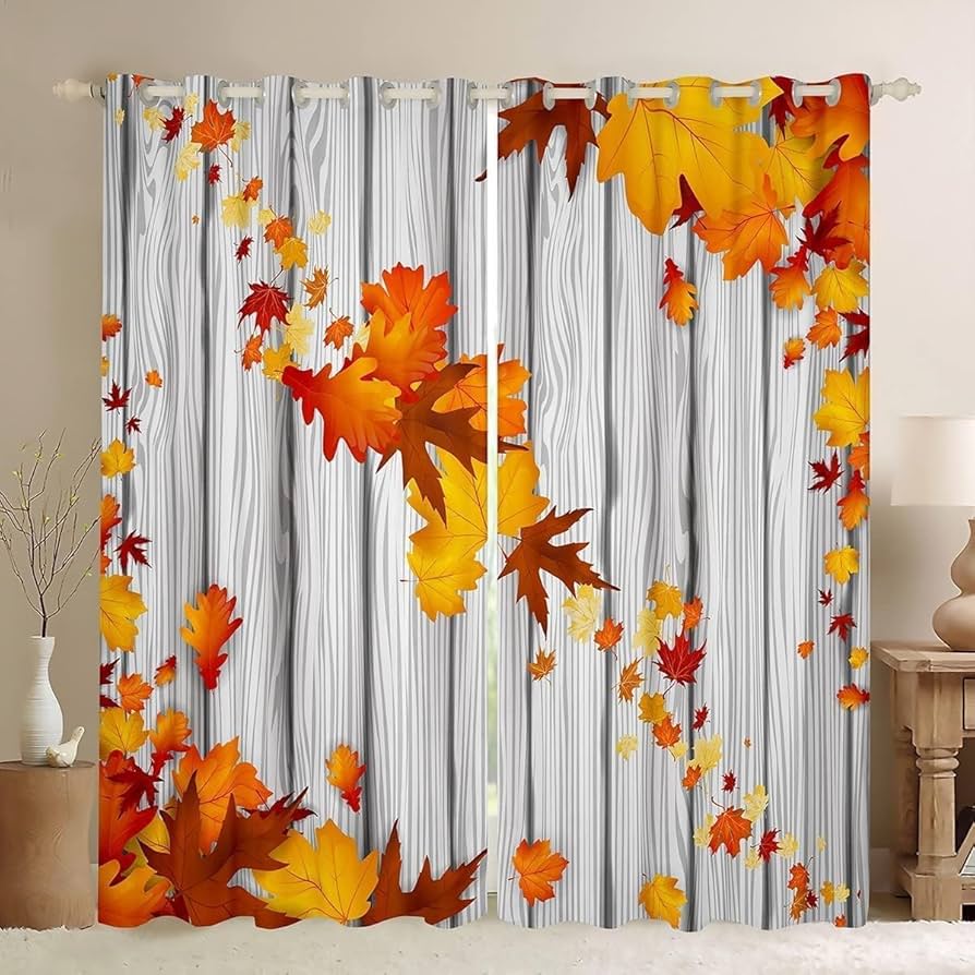 Blackout Maple Leaf Curtain Autumn Landscape Print Window Forest Treatment Curtains Bedroom Kitchen Office Made Of Polyester Washable Decor Ready