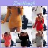 Cotton Solid Color Bodycon Dress With Long Sleeve And High Waist For Women