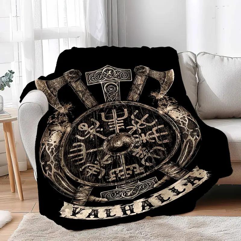 Vintage Flannel Blanket Viking Pattern Is Soft and Comfortable for Camping Sofa Bed and Office Blanket Decoration