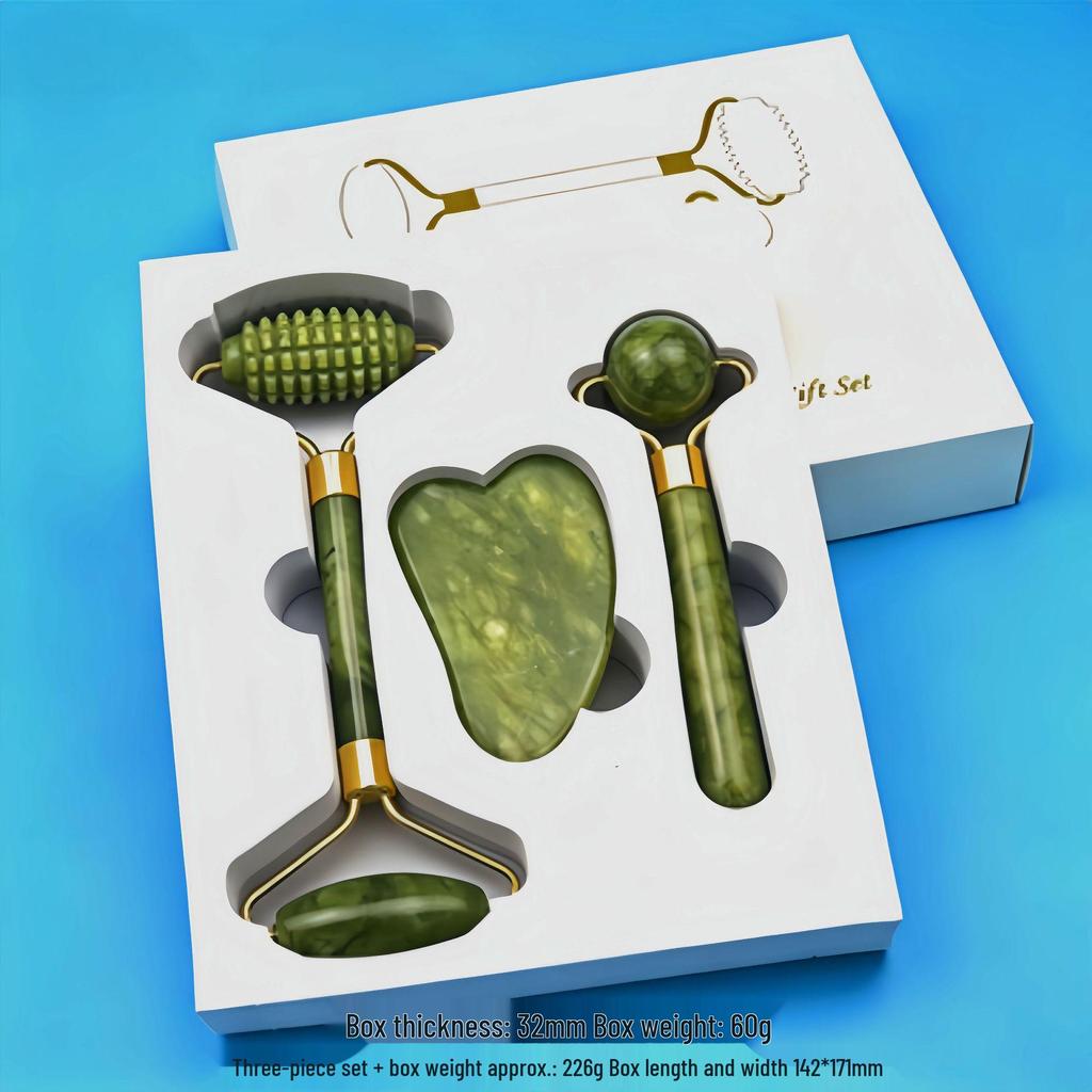 Heart-Shaped Rose Quartz Dual Roller & Massage Board Set - Non-Jade White Facial Tool