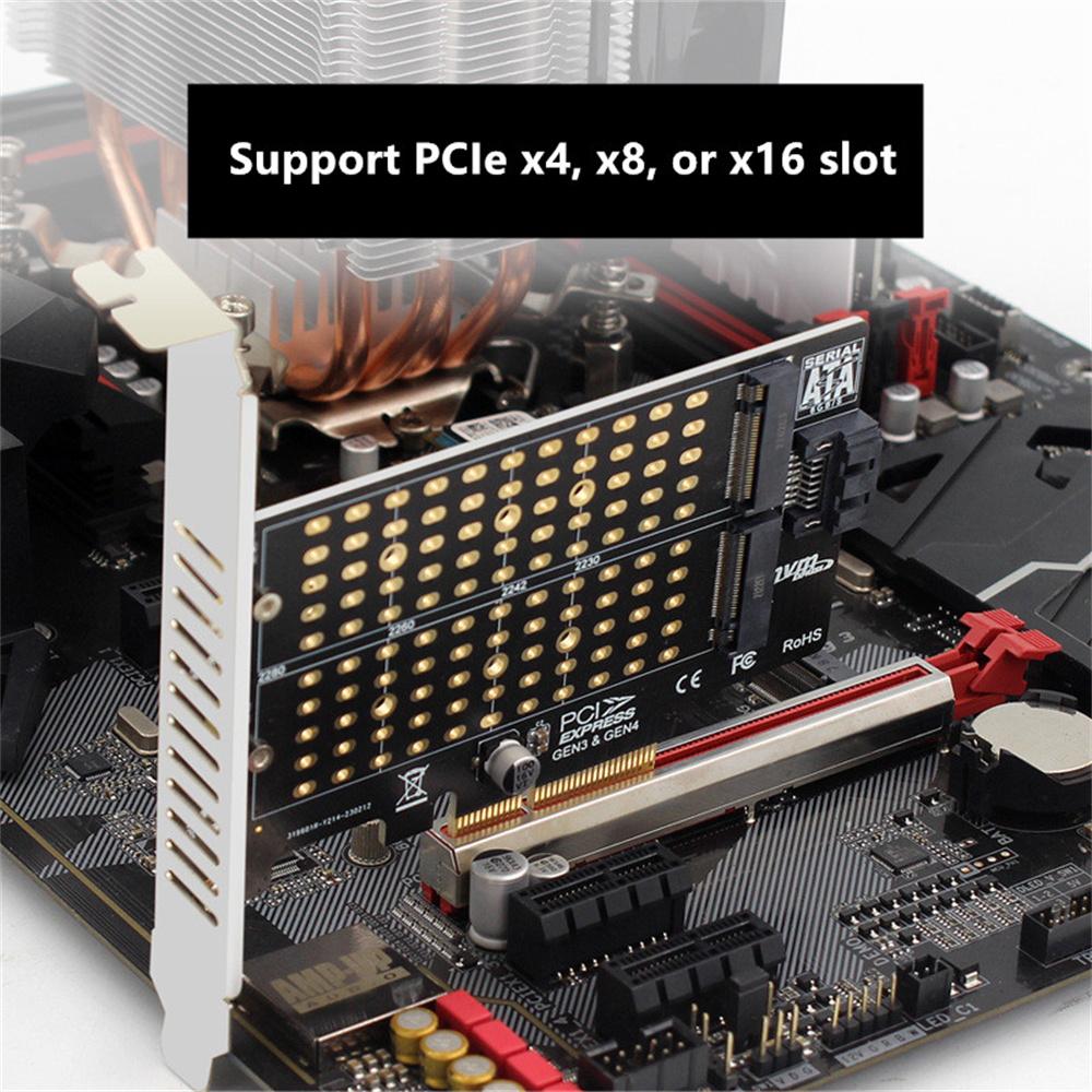 1 X M.2 NVMe NGFF SSD To PCIE  X4 X8 X16 SATA Dual SSD PCI Express Adapter Card