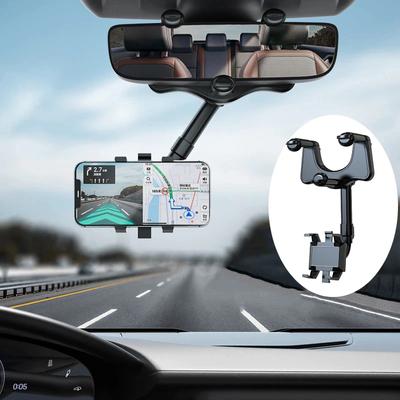 Soporte para teléfono con espejo retrovisor para automóvil con rotación de 360 grados, soporte estable para teléfono inteligente, soporte de navegación para iPhone, Samsung y Xiaomi