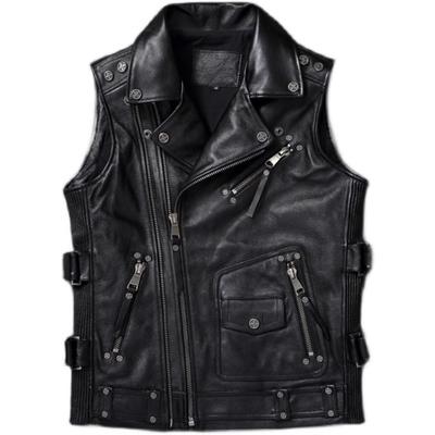 Gilet da motociclista cinese di taglia superiore in pelle di mucca, gilet da uomo sottile corto, abbigliamento da motociclista, giacca da equitazione, senza maniche, gilet da club in vera mucca