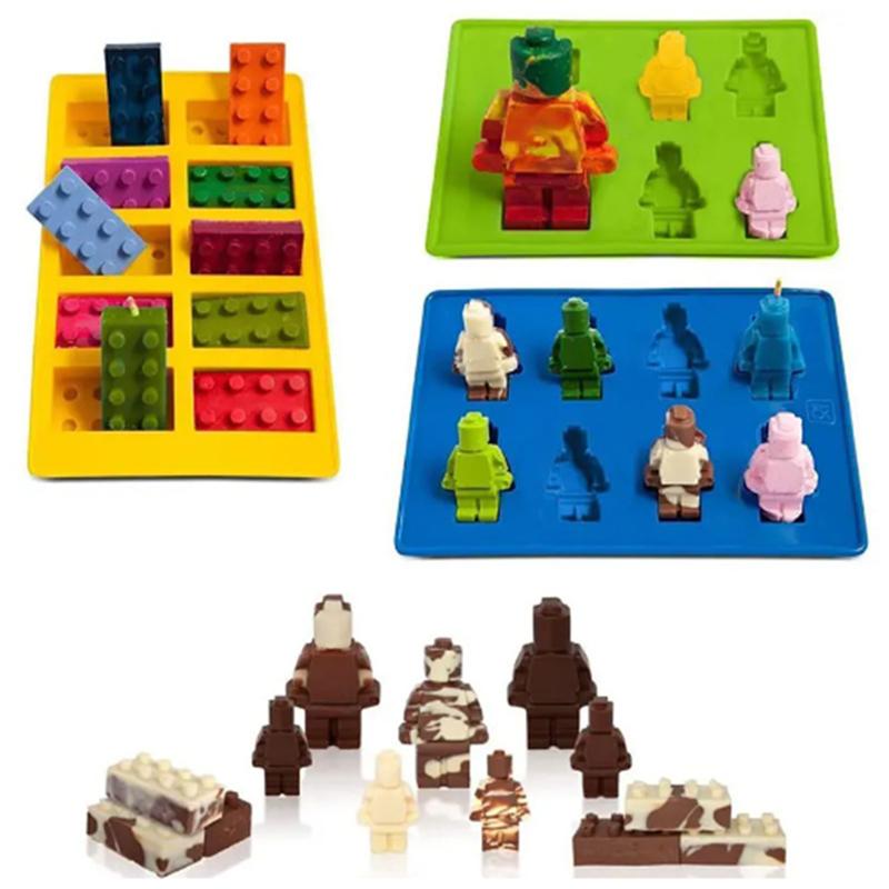 1 Piece Silicone Building Blocks Robot 3D DIY Mold Chocolate Tray Jelly Brownie Dessert Pastries Mould Cake Decoration Tool
