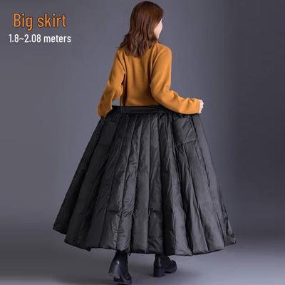 High Waist Windproof Duck Down Long Cycling Skirt - Warm, Large Hem, 90% White Duck Down
