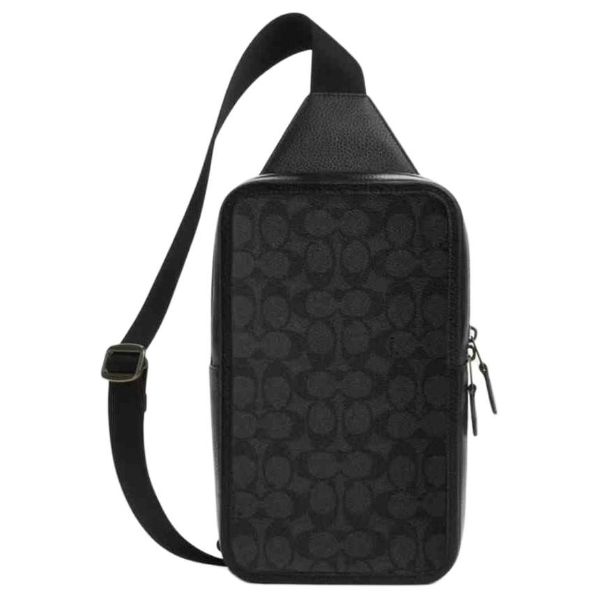 

Coach 16 Classic Print Zipper Closure Leather Shoulder Crossbody Chest Bag Small Men bags Black Gray CZ397-QBMI5 Basic Set (Bag+Dust Bag)