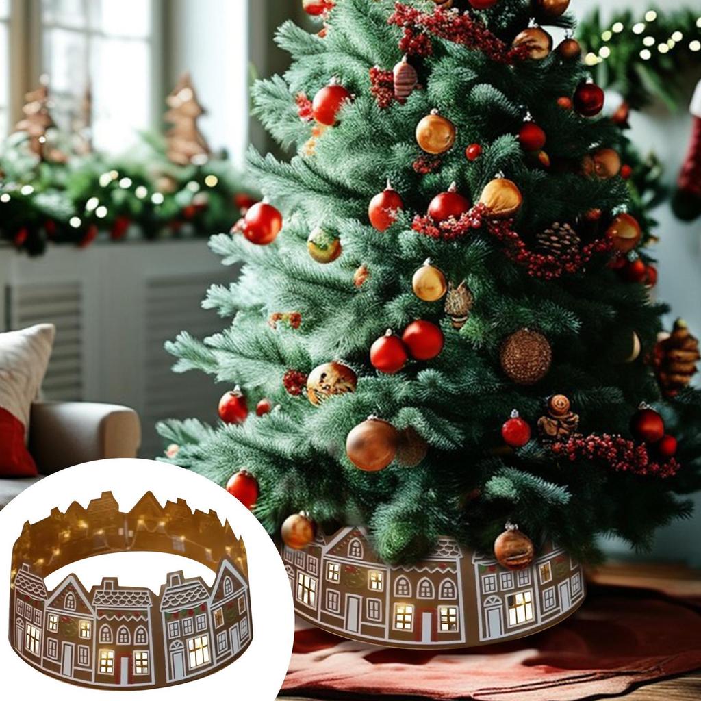 PVC Christmas Tree Collar LED Light Christmas Tree Skirt Collars Decorative Holiday Supplies For Fireplace Entryway Living Room