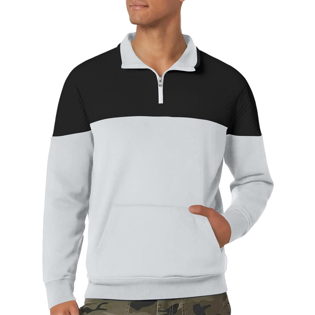 Men's Stand Up Collar Sweatshirt With Patchwork Casual Design