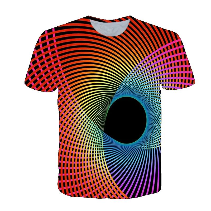 Men's summer 3D vortex printed T-shirt with fashionable psychedelic dizziness pattern trend round
