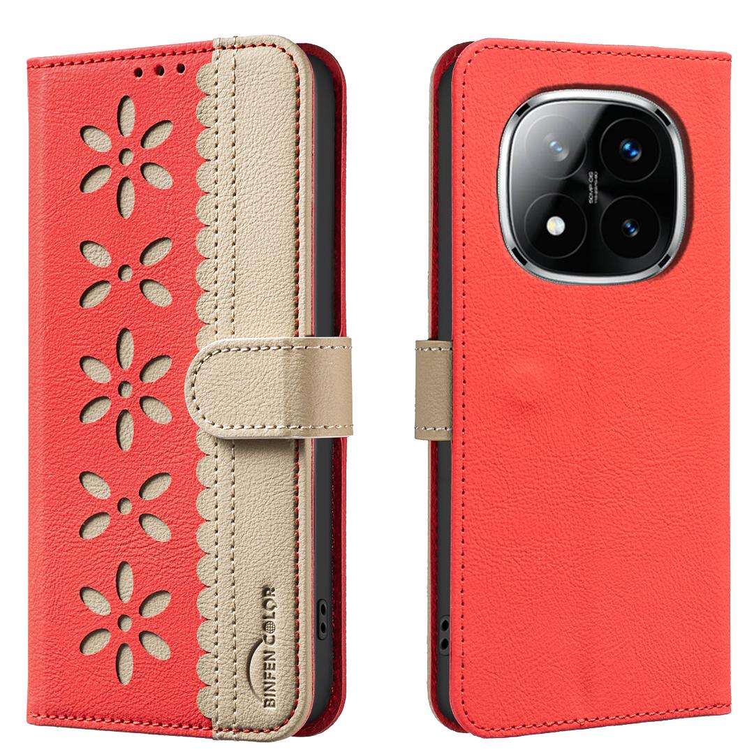 

For Xiaomi Redmi Note 14 Pro+ 5G/Xiaomi Redmi Note 14 Pro 5G Leather Case BINFEN COLOR BF36 Floral Pattern Phone Cover RFID Blocking Wallet Stand Red