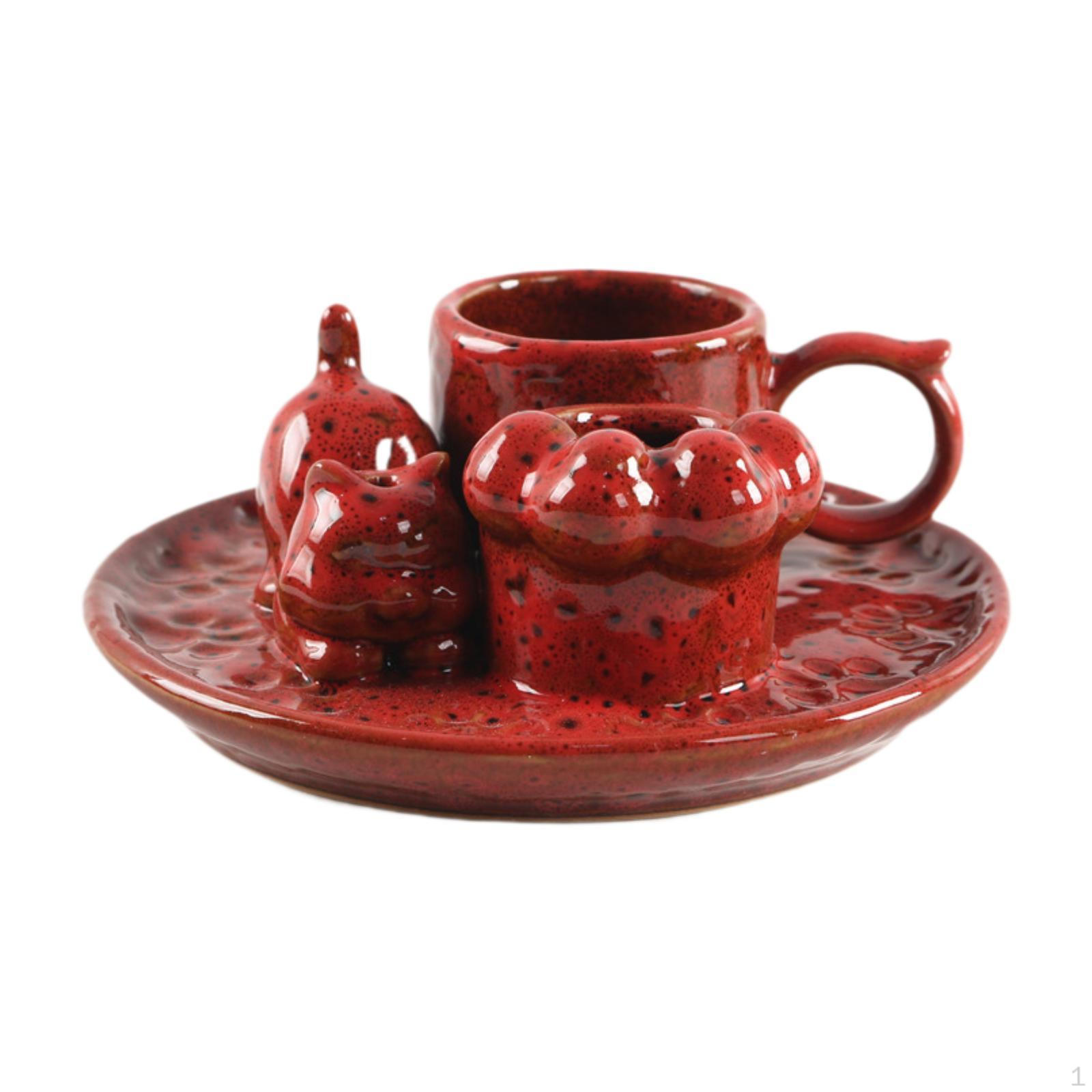 

Ceramic Palo Santo Holder with Smudge Bowl for Meditation And Desk Use Red