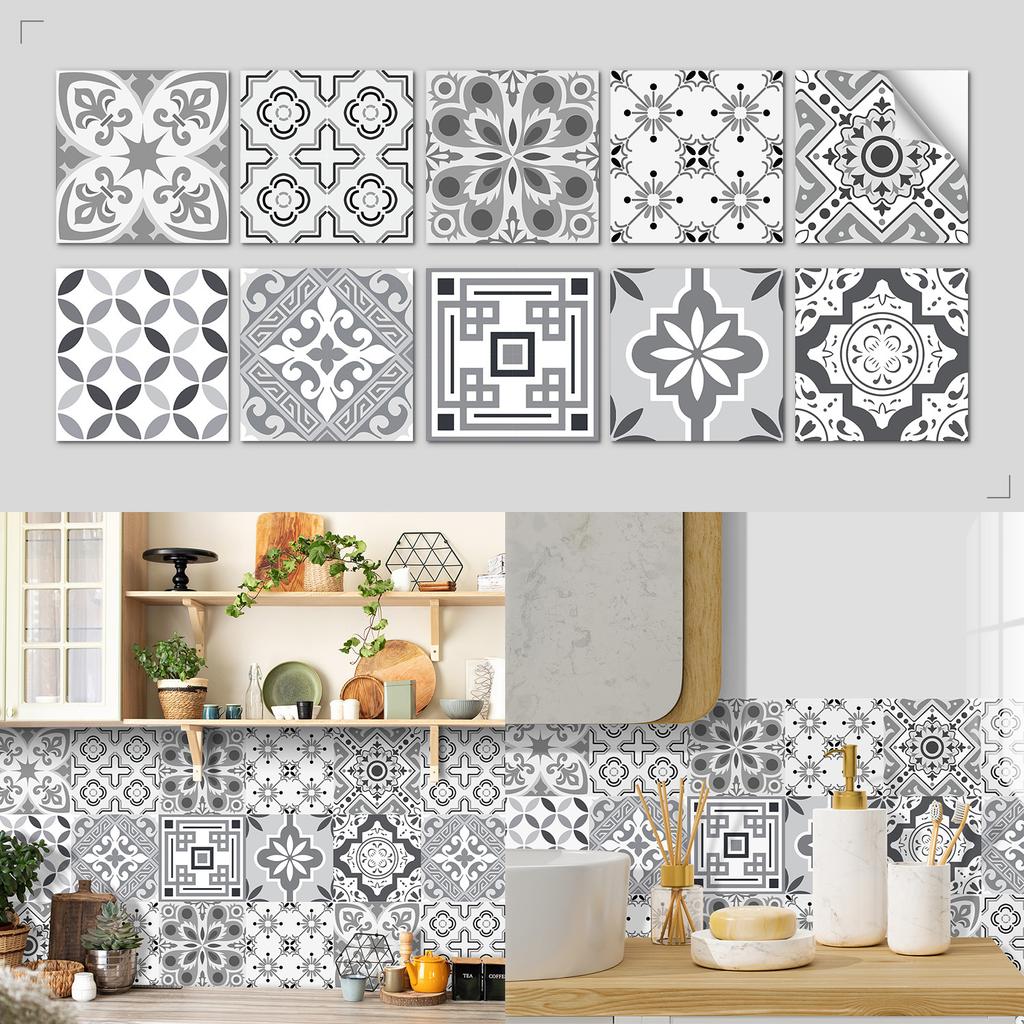 Nordic Tile Art Wall Sticker Kitchen Bathroom Waterproof And Oil-Proof Wallpaper Self-Adhesive Crystal Film Tile Sticker