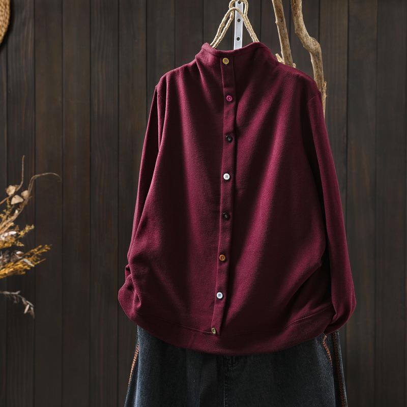 2025 Bojiafan Women's Half-High Collar Plush Sweatshirt with Stylish Colorful Buttons