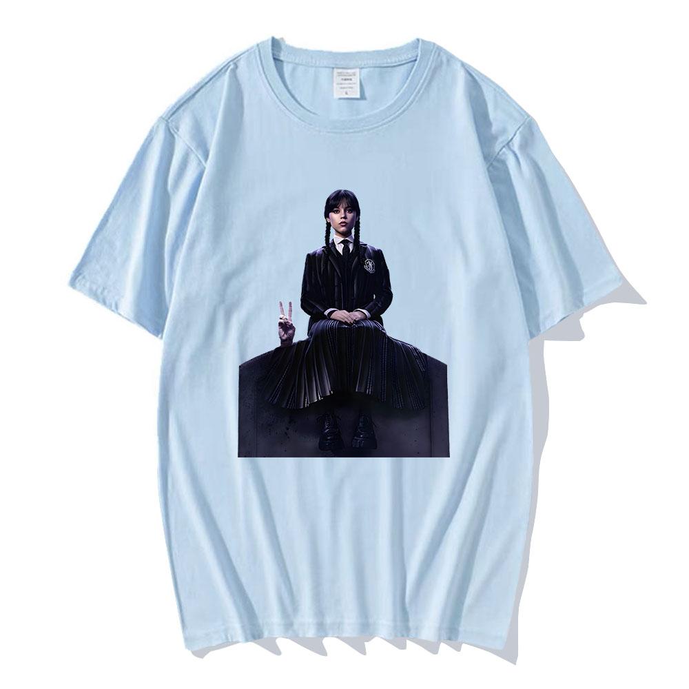 Wednesday Season 2 T-shirt Addams Graphic Printing Tshirts Short Sleeve Cotton Casual Tee-shirt O-neck Film Fashion T Shirt Mens