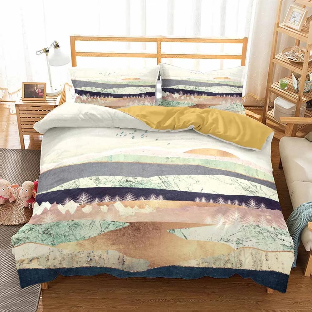

Print Sunrise Bedding Set Home Textile Duvet Cover Pillowcases Soft Comfortable 240x220 Housse De Couette Bed Linen High Quality EU single(135x200cm)