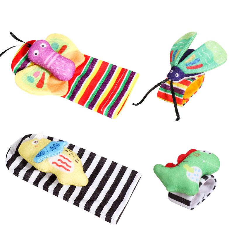

4PCS/Set Baby Infant Wrist Rattle Socks Toys Cute Stuffed Animals Hand Bell Rattle Toy 0~12 Months Toddlers Sensory Plush Toys