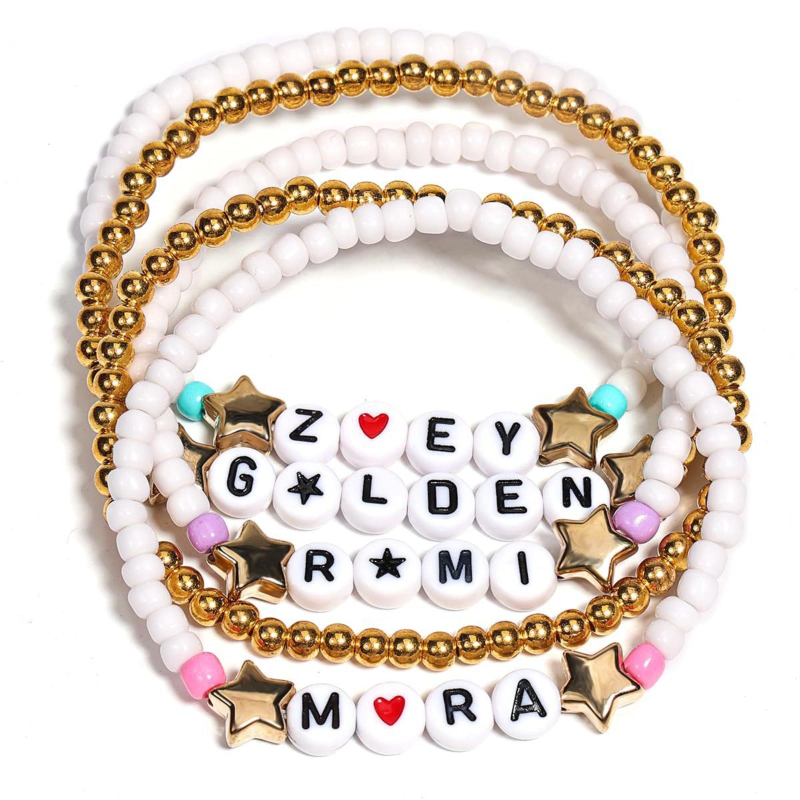 

5pcs Elastic Cord English Letter Beaded Bracelet Set Fan Role Play Goods Gifts Clothing Accessories Friendship Jewelry Birthday One Size золотой