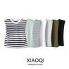 Fashion Style 2024 Summer New Women's Clothing Casual Easiest for Match Padded Shoulder Decoration Stripes T-shirt 0858030104