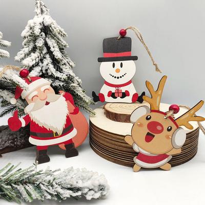 Christmas Wooden Ornaments Vintage Snowman Reindeer Santa Gingerbread Man Christmas Tree Hanging Decoration for Winter Home Decor