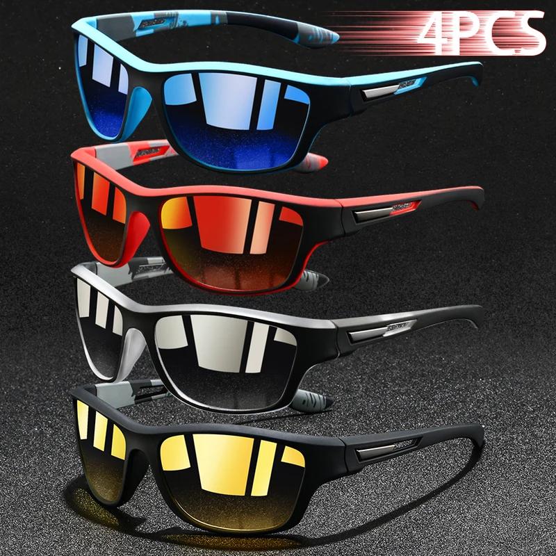 4 PCS Trendy Vintage Pattern Biking Athletic Sun Glasses Men and Women Running Biking Mountaineering Sport Man Sun Sun Glasses UV Protection 400