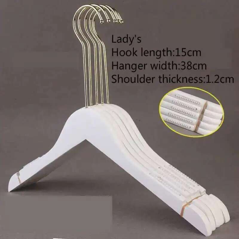 5PCS White Lady Garment Hangers White Wooden Store Chothing Display Hanger Golden Hook Korean Version Custom Logo Engraved