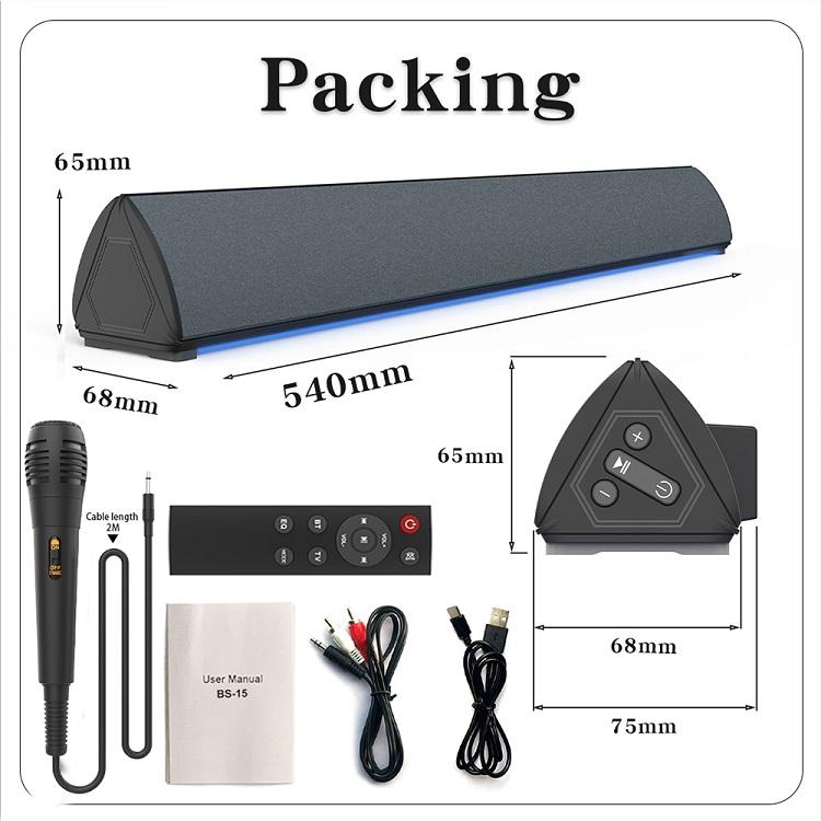 

Беспроводная звуковая панель Bluetooth, проводная стереосистема для домашнего кинотеатра с объемным звучанием, телевизор с микрофоном, пульт дистанционного управления, синяя светодиодная подсветка, мощный звуковой динамик чёрный