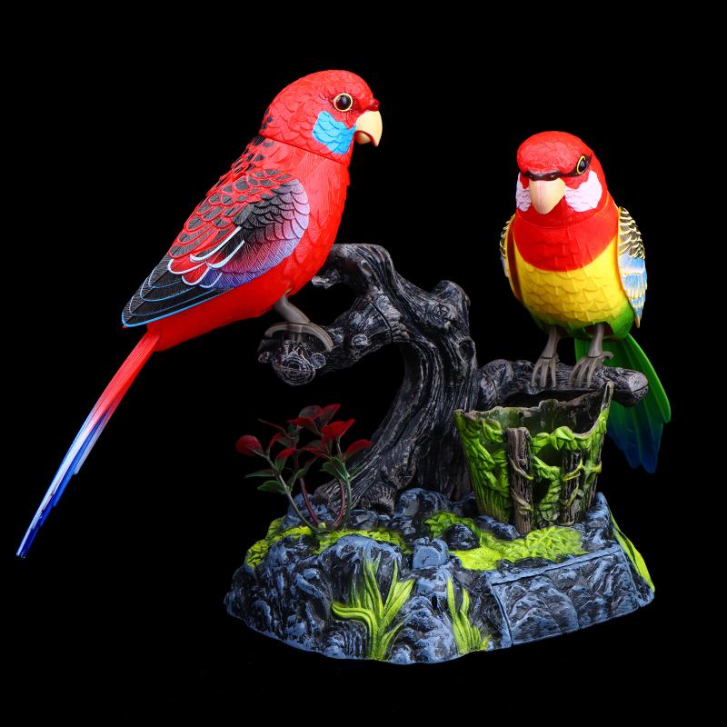 Electronic Sound Activated Motion Sensor Singing Parrot Toy With Realistic Chirping And Moving Actions For Home Decoration