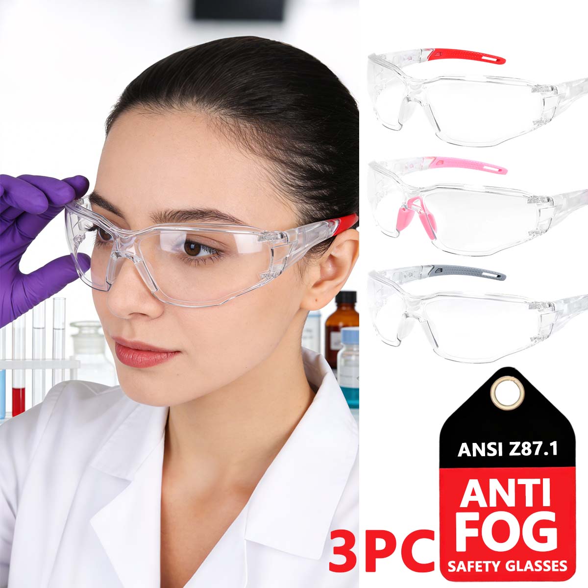 

Telescopic Temple Arms Anti-Fog Goggles Safety Glasses for Men And Women Clear Lens UV Protection Eye Protection HM12