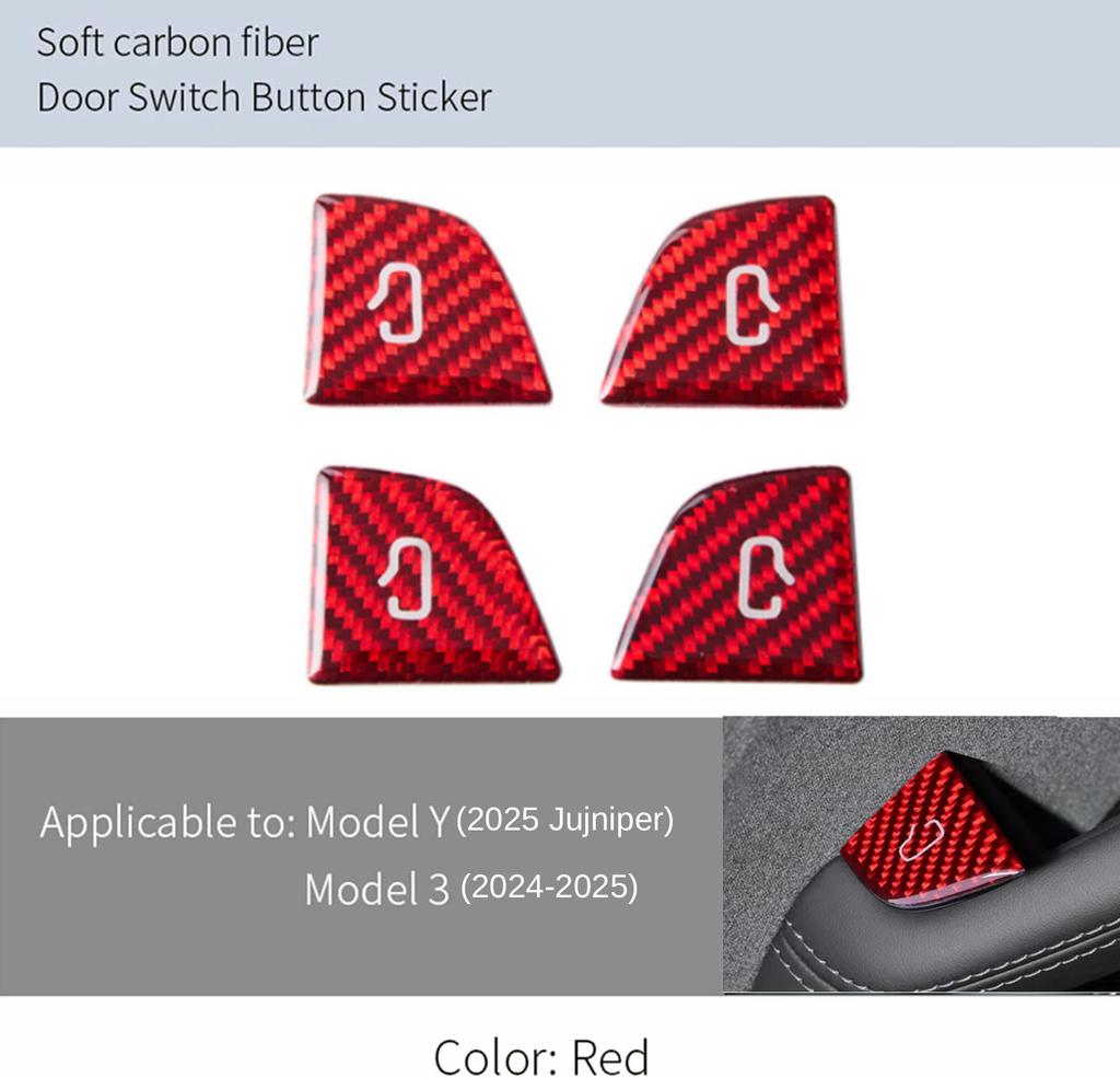 For Tesla Model Y 2019-2025 Juniper Model 3 Highland 2024 Car Carbon Fiber Interior Door Switch Button Trim Stickers Accessories