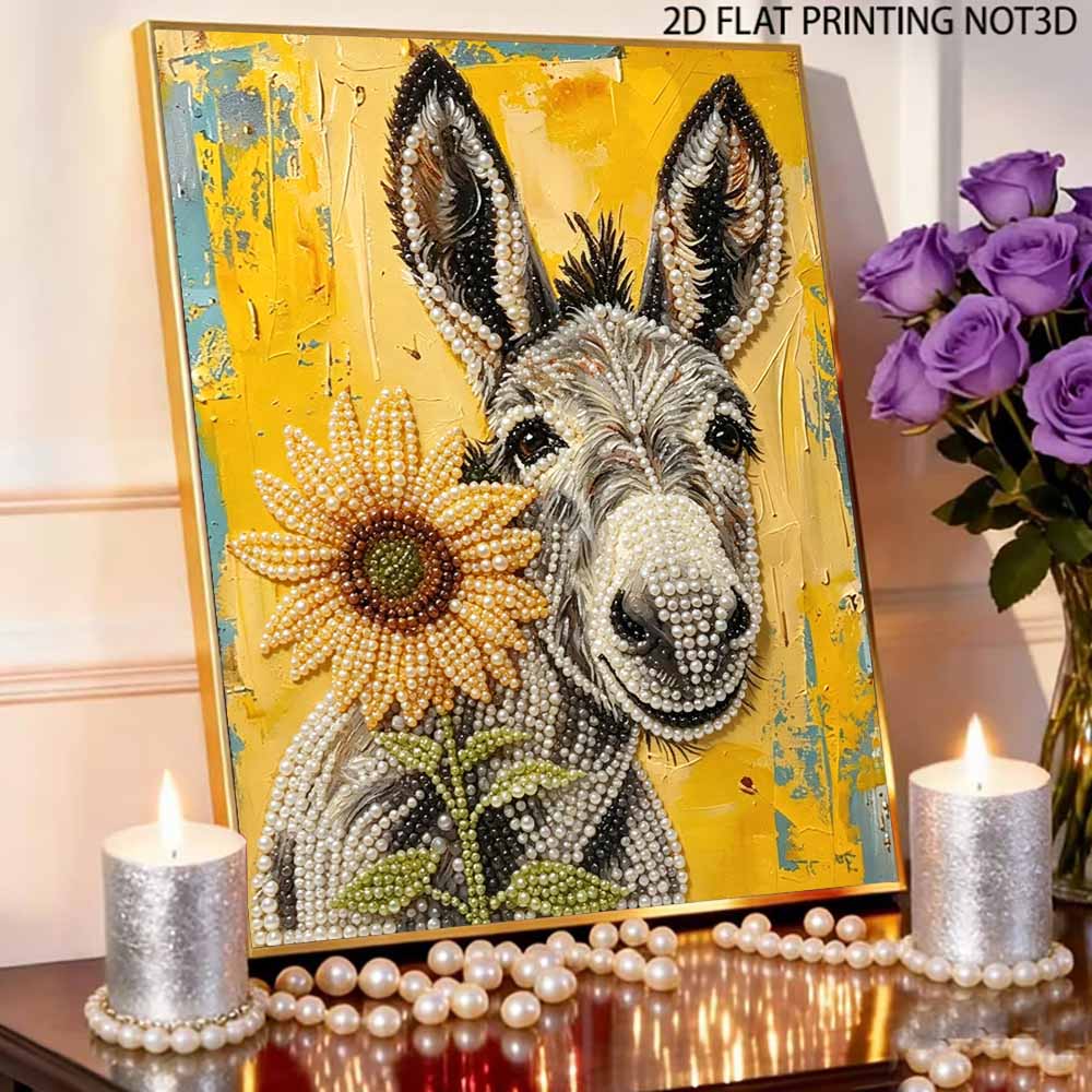 DIY Pearl Painting Canvas Sunflower Donkey Pattern 3D Bead Art Kit Relaxing Handmade Craft for Room Wall Decor Office Desk Home Creative Gift