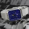 Watch Moon Phase Square Square Multi Calendar Business Formal Stainless Steel Mesh Belt Limited Model Silver Blue [Salvatore Mara] Men's SM24112-SSBLM